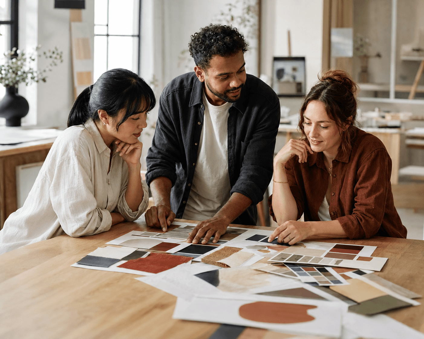 Creative team reviewing campaign concepts together