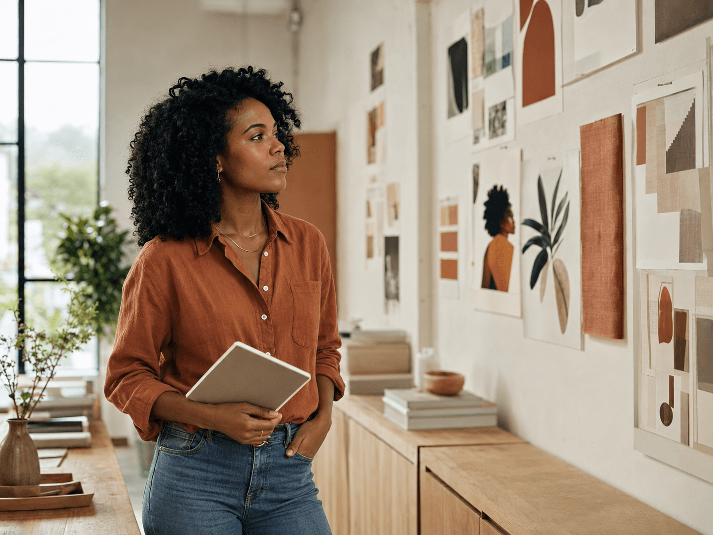 Marketing strategist reviewing campaign performance and creative work